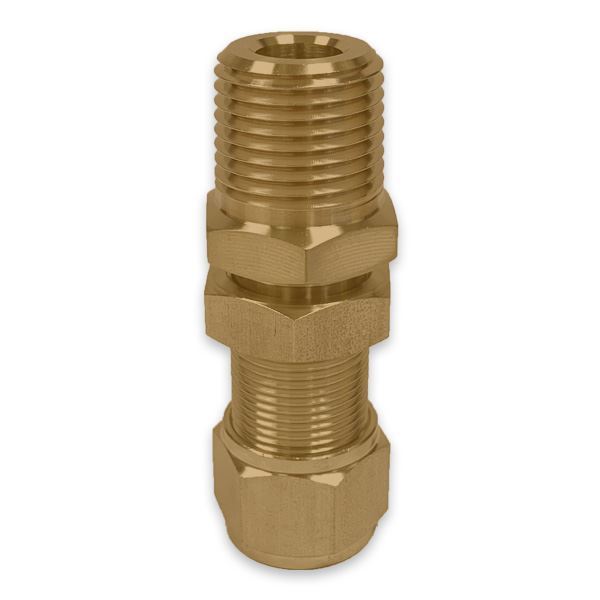 Picture of 9.5MM OD X 15NPT BULKHEAD CONNECTOR MALE GYROLOK BRASS