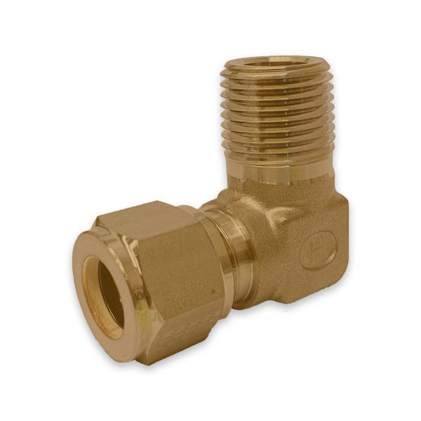 Picture of 19.1MM OD X 20NPT 90D ELBOW MALE GYROLOK BRASS 