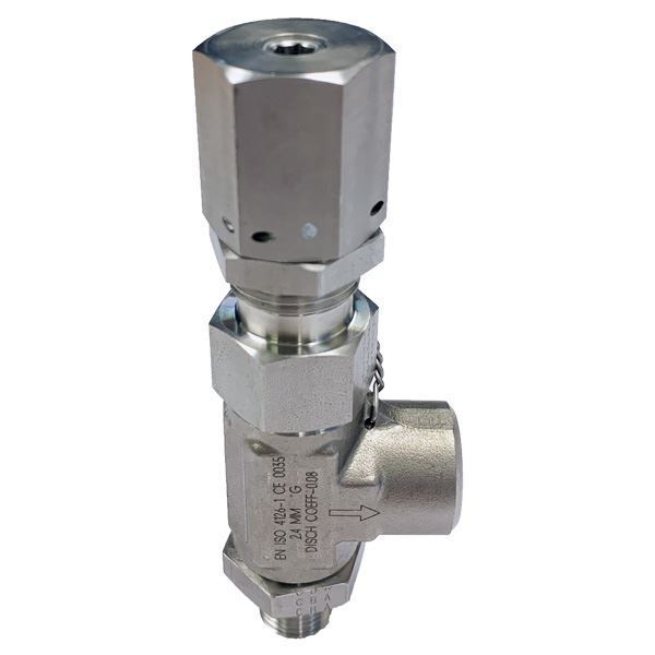 Picture of 8NPT M/F RIGHT ANGLE RELIEF VALVE HIGH PRESSURE VITON 2001-3000PSI CRACK 316 HOKE