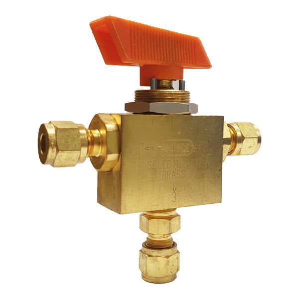 Picture of 6.3OD TUBE 3000PSI BALL VALVE 3-WAY BRASS SELECTOMITE 