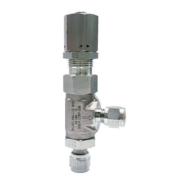 Picture of 6.3OD TUBE RIGHT ANGLE RELIEF VALVE LOW PRESSURE VITON 26-80PSI CRACK 316 HOKE