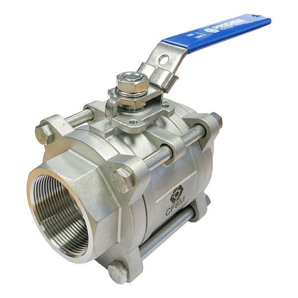Picture of G50 BSP 3-PIECE FULL BORE BALL VALVE 1000WOG PTFE SEAL CF8M C/W LOCKING HANDLE