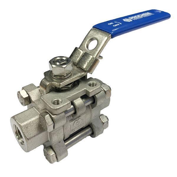 Picture of G8 BSP 3-PIECE FULL BORE BALL VALVE 1000WOG PTFE SEAL CF8M C/W LOCKING HANDLE
