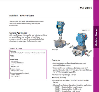 Instrumentation Series AS6 Integral Manifold Mounting System