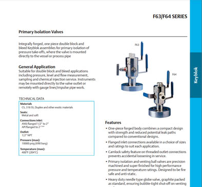 F63/F64 Primary Isolation Valves