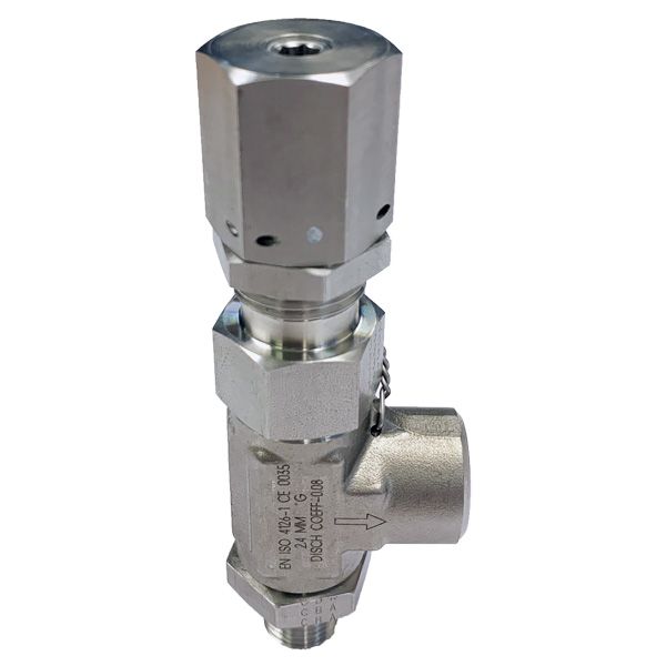 Picture of 8NPT M/F RIGHT ANGLE RELIEF VALVE HIGH PRESSURE BUNA-N 301-700PSI CRACK 316 HOKE