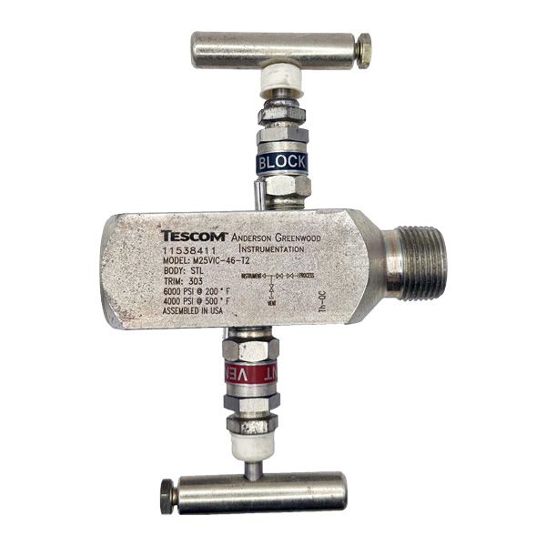 Picture of M25VIC-46-T2 20X15NPT M/F 6,000PSI B&B GAUGE VALVE 2-VLV TEFLON METAL C/STL T2