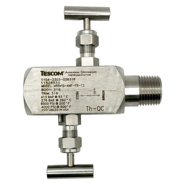 Picture of 15NPT F/M 6000PSI 2-VALVE B&B GAUGE VALVE TEFLON PACK HARD SEAT NO VENT PLUG 316 T2 AGCO
